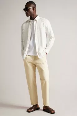 Ted Baker Cream Kingwel Long Sleeve Linen Shirt