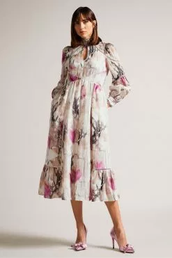 Ted Baker Freisya Lace Tape Cut Out Nude Midi Dress