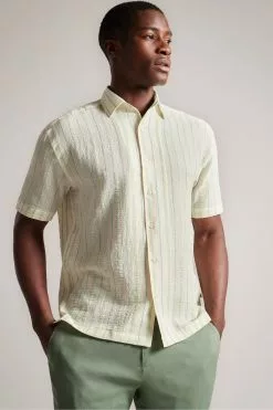 Ted Baker Green Hillma Short Sleeved Seersucker Stripe Shirt