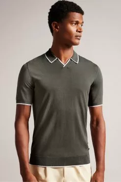 Ted Baker Green Stortfo Short Sleeved Rayon Open Neck Polo Shirt