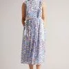 Ted Baker Blue Tindraa Sleeveless Frilled Midi Dress