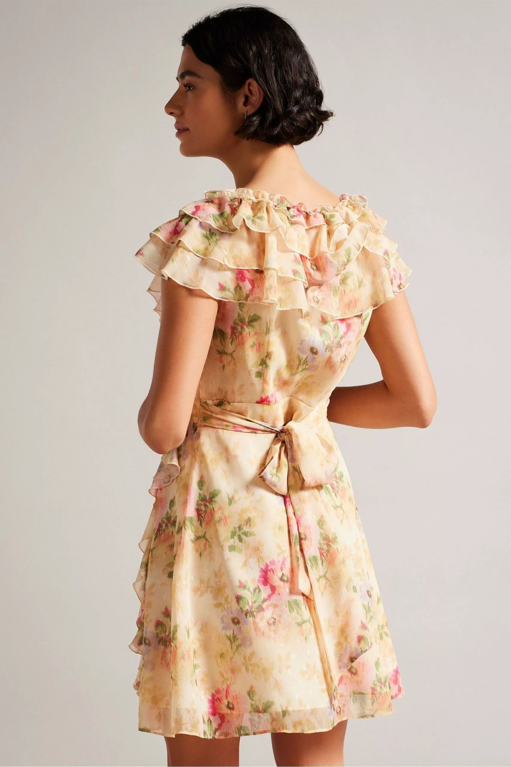 Ted Baker Ammiah Frilled Sleeveless V-Neck Mini Brown Dress - Image 2