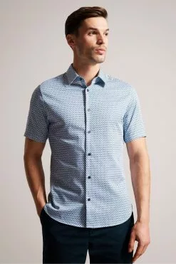 Ted Baker Blue Strisho Short Sleeve Geo Print Shirt