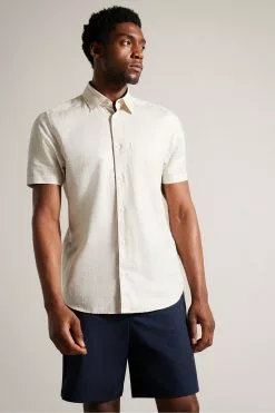 Ted Baker Cream Kingfrd Short Sleeve Linen Shirt