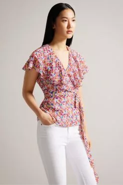 Ted Baker Brrooke Wrap White Top With Circular Cut Sleeve