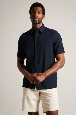 Ted Baker Blue Stansho Short Sleeve Seersucker Smart Shirt