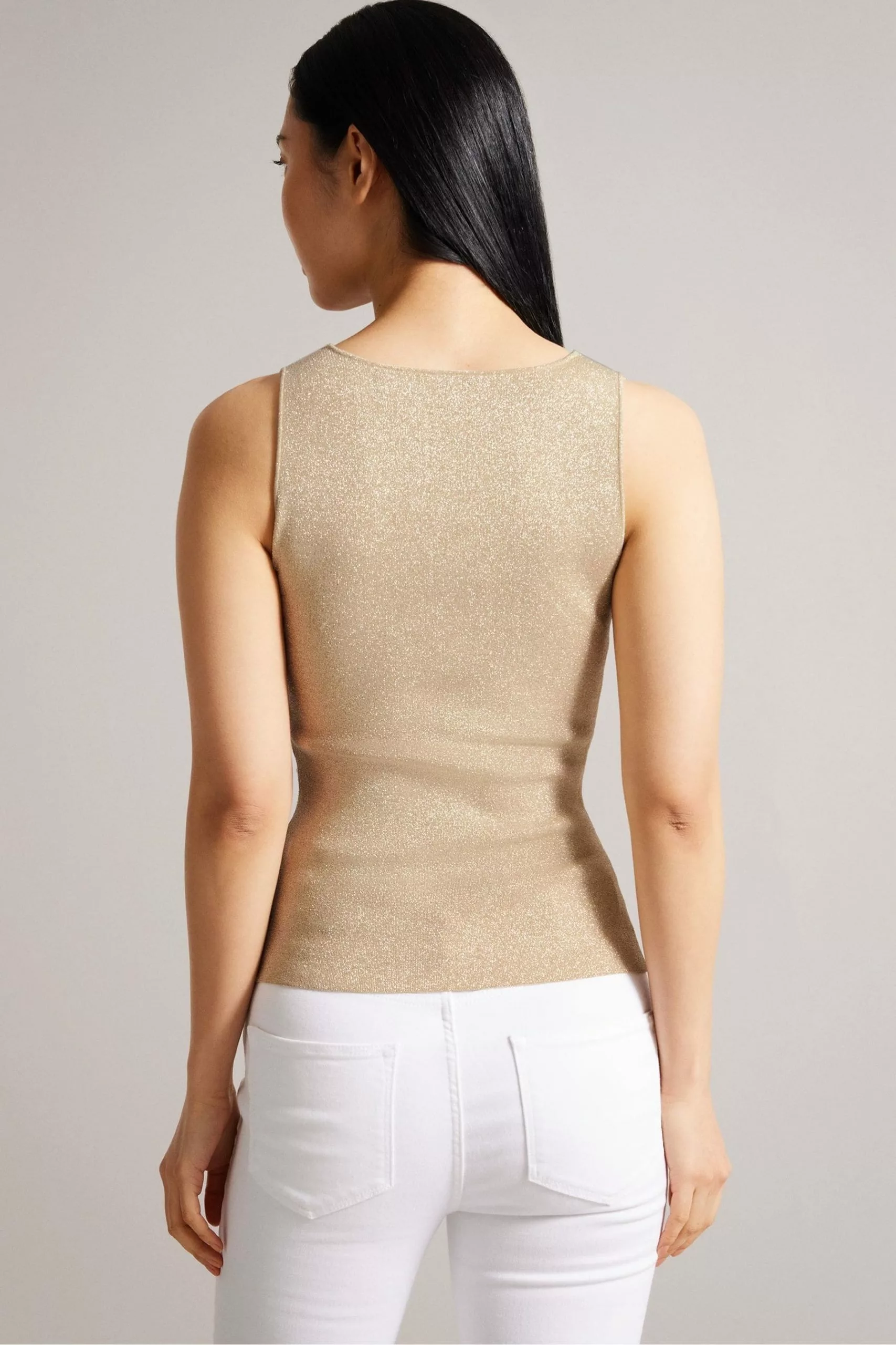 Ted Baker Gold Sharlee Knitted Fitted Vest With Metallic Thread - Image 2