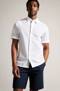 Ted Baker Stansho Short Sleeve Seersucker Smart White Shirt