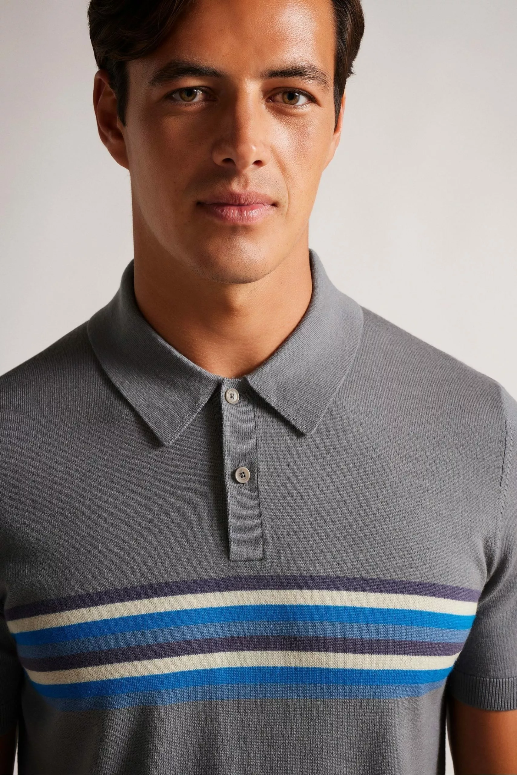 Ted Baker Grey Merino Stripe Polo Shirt - Image 4