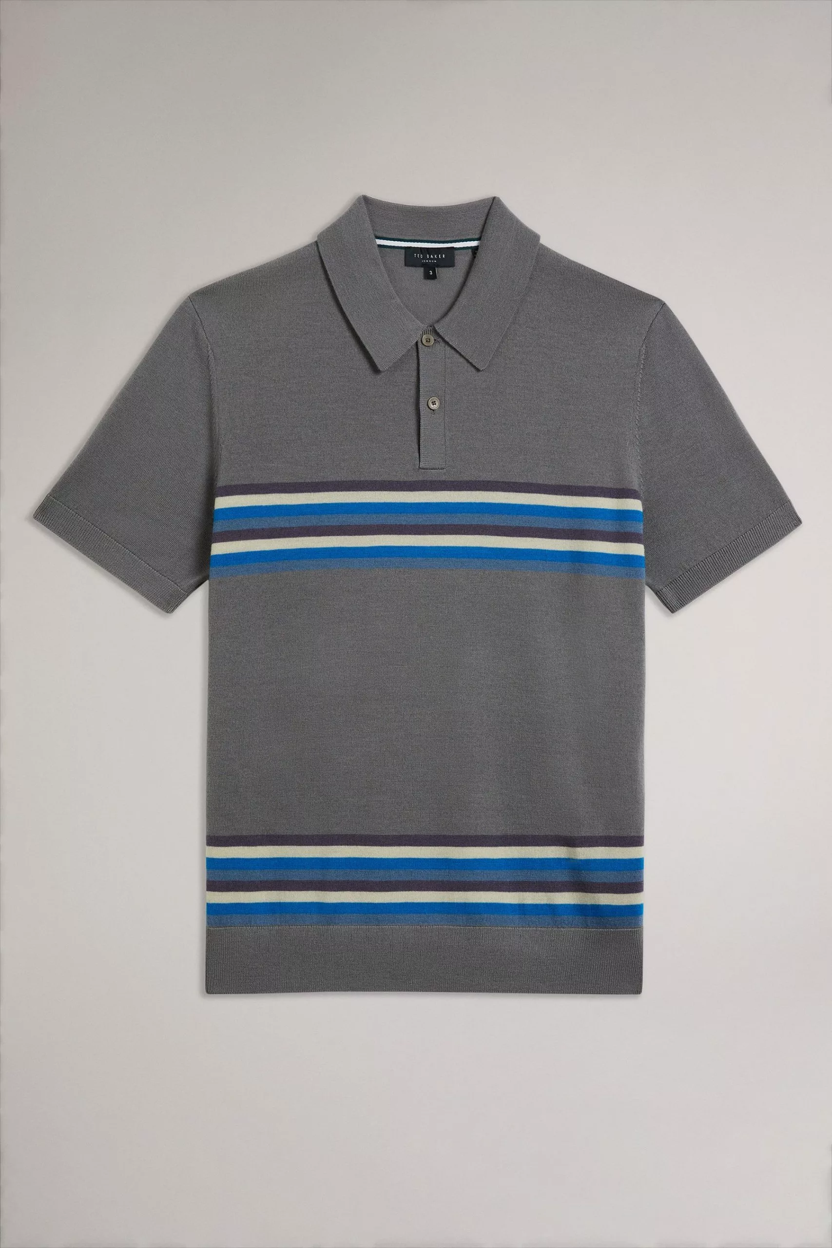 Ted Baker Grey Merino Stripe Polo Shirt - Image 5
