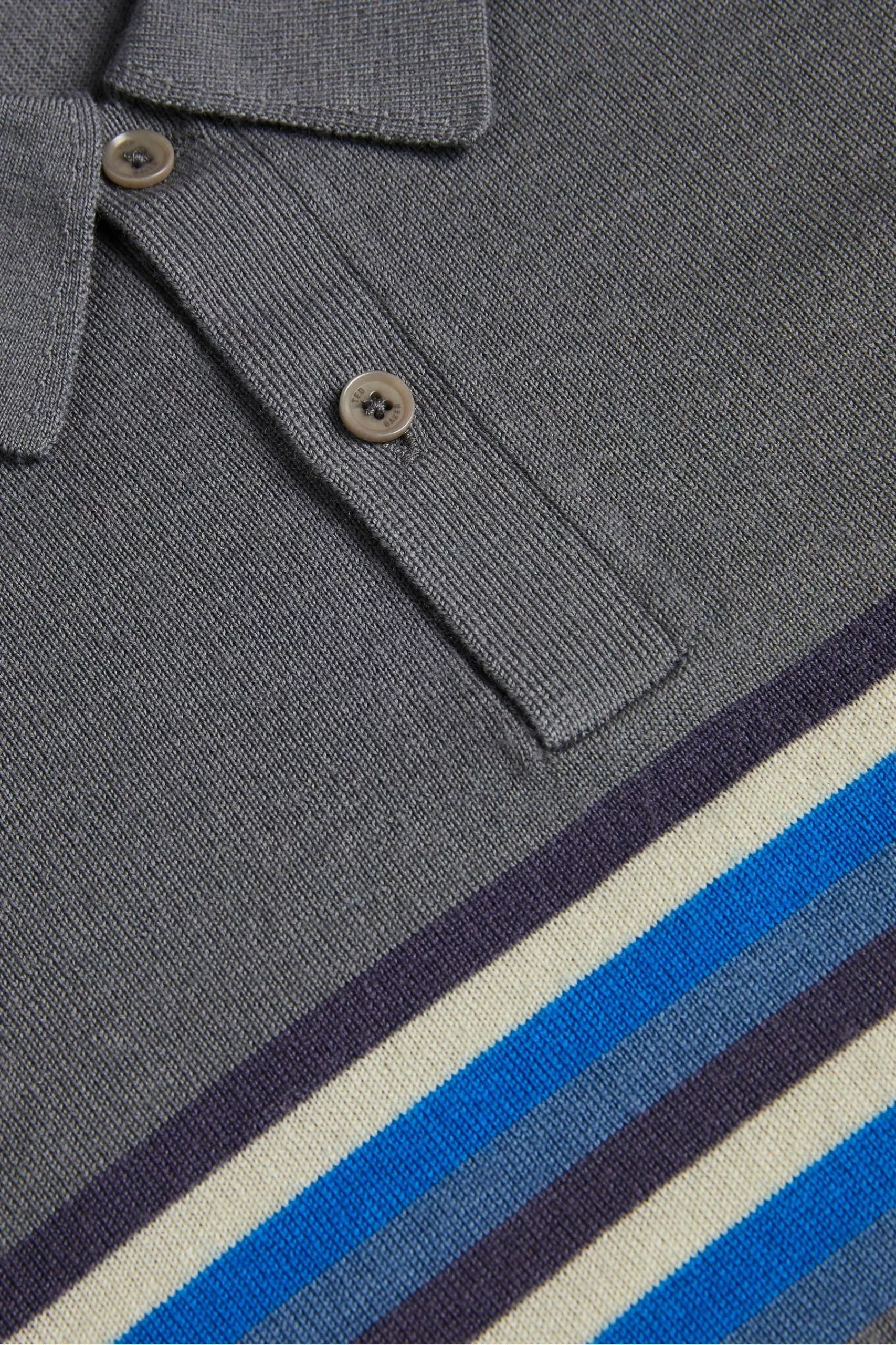 Ted Baker Grey Merino Stripe Polo Shirt - Image 6