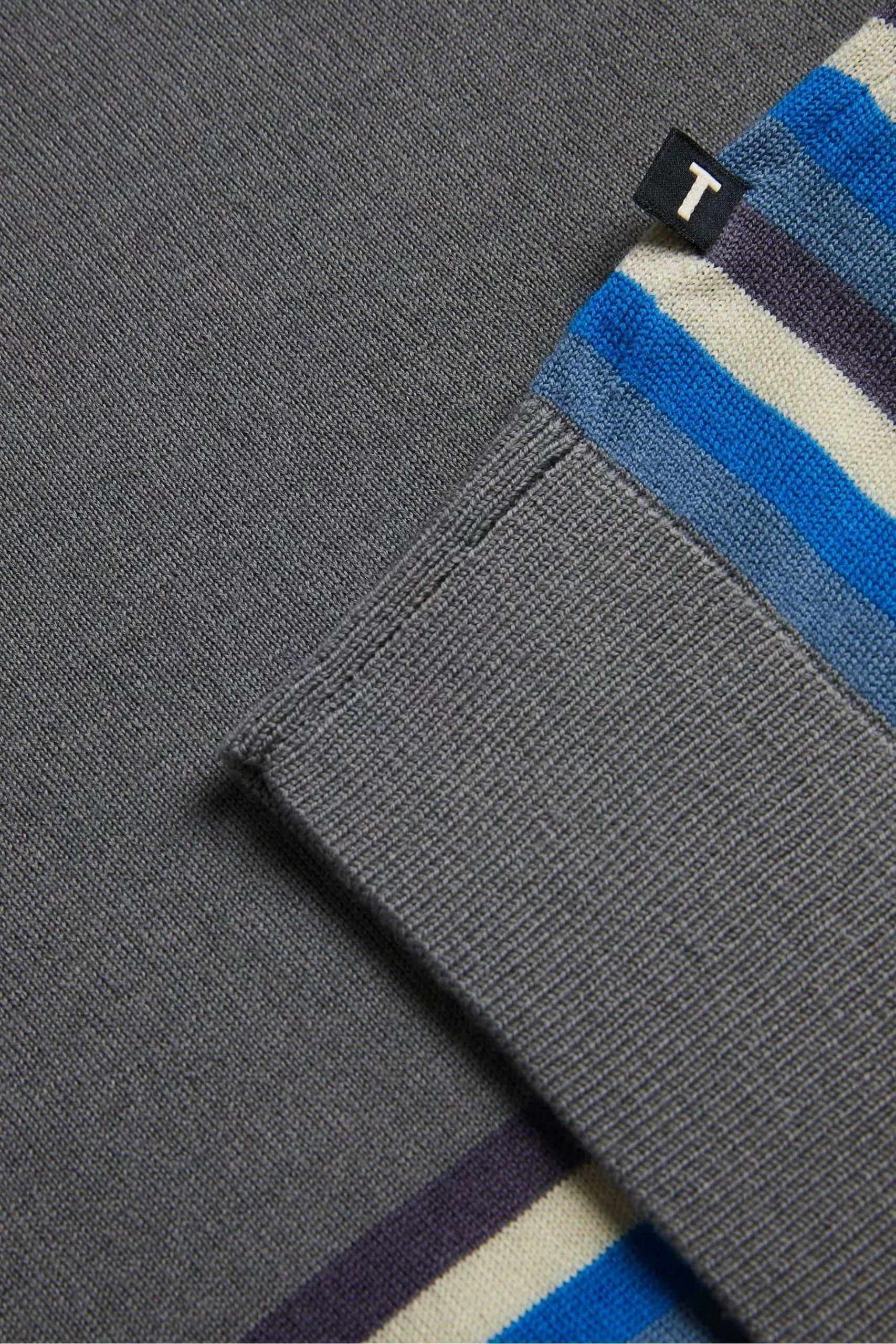 Ted Baker Grey Merino Stripe Polo Shirt - Image 7