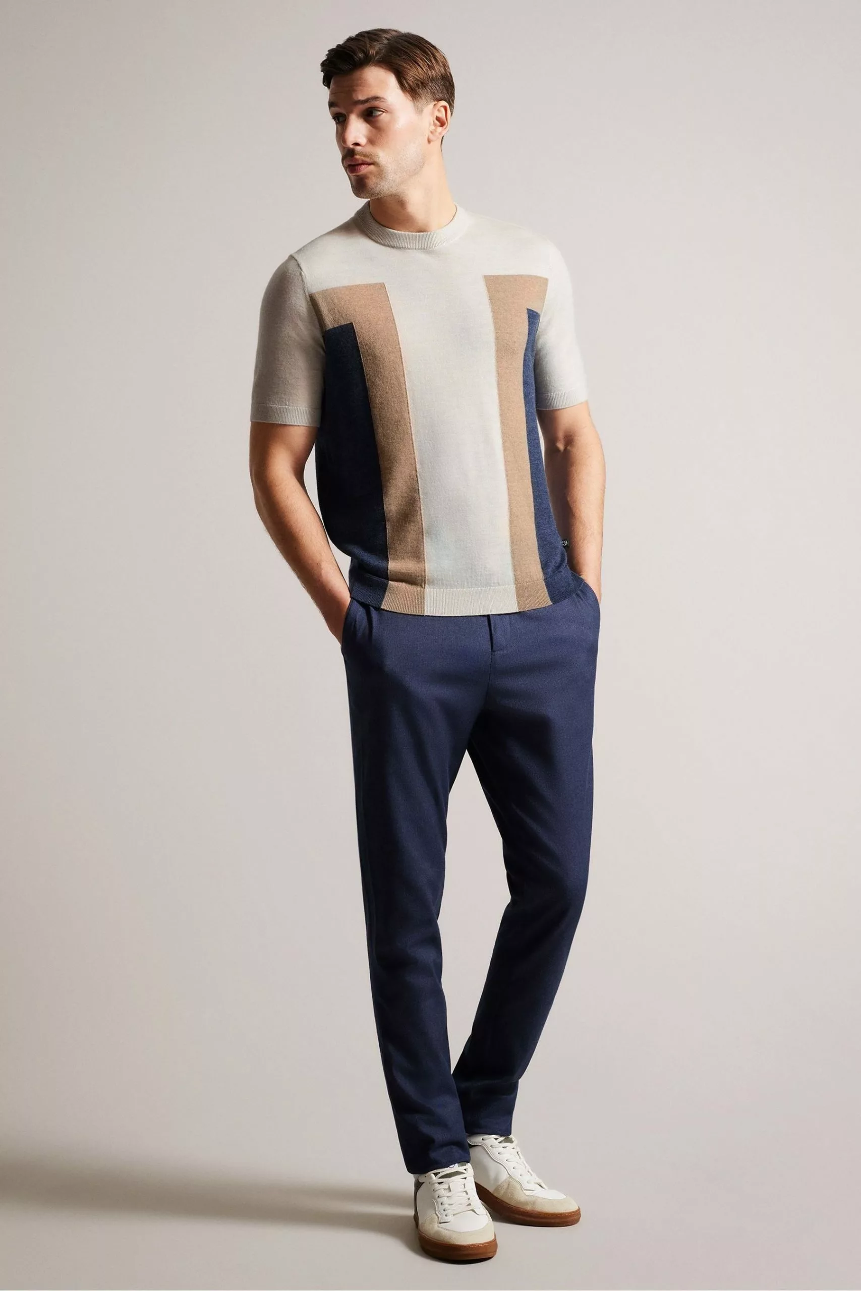 Ted Baker Cream Navia Short Sleeved Knitted T-Shirt - Image 3