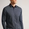 Ted Baker Navy Blue Andover Long Sleeve Line Geo Shirt