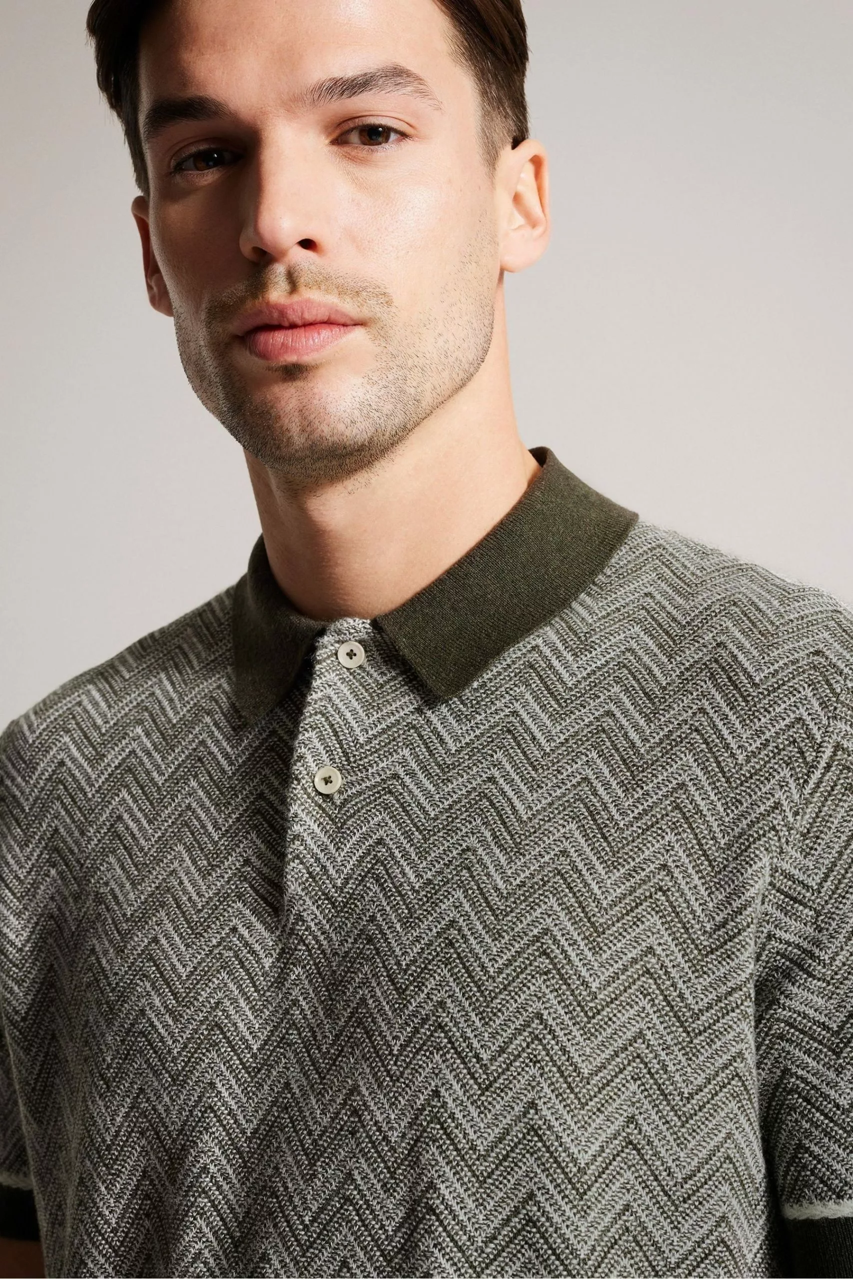 Ted Baker Green Waldun Short Sleeve Zig Zag Stitched Polo Shirt - Image 4