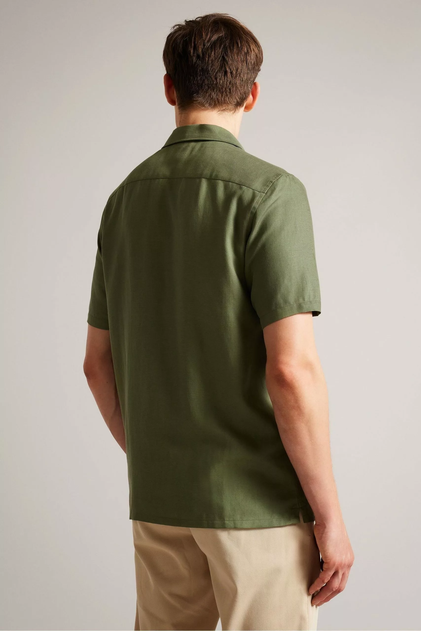 Ted Baker Green Wesland Short Sleeved Linen Blend Revera Shirt - Image 2