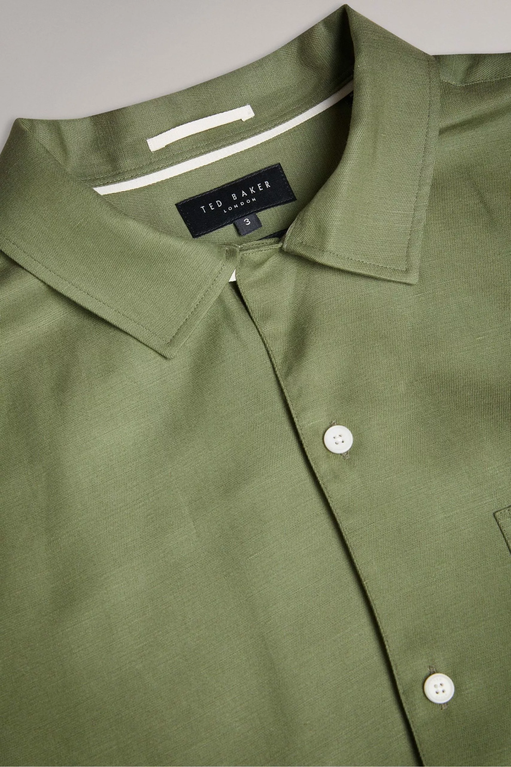 Ted Baker Green Wesland Short Sleeved Linen Blend Revera Shirt - Image 5