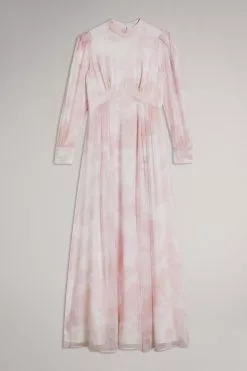 Ted Baker Pink Huron Long Sleeve Maxi Dress With Blouson Sleeve