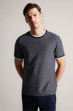 Ted Baker Blue Bowker Short Sleeve Regular Fit Textured T-Shirt