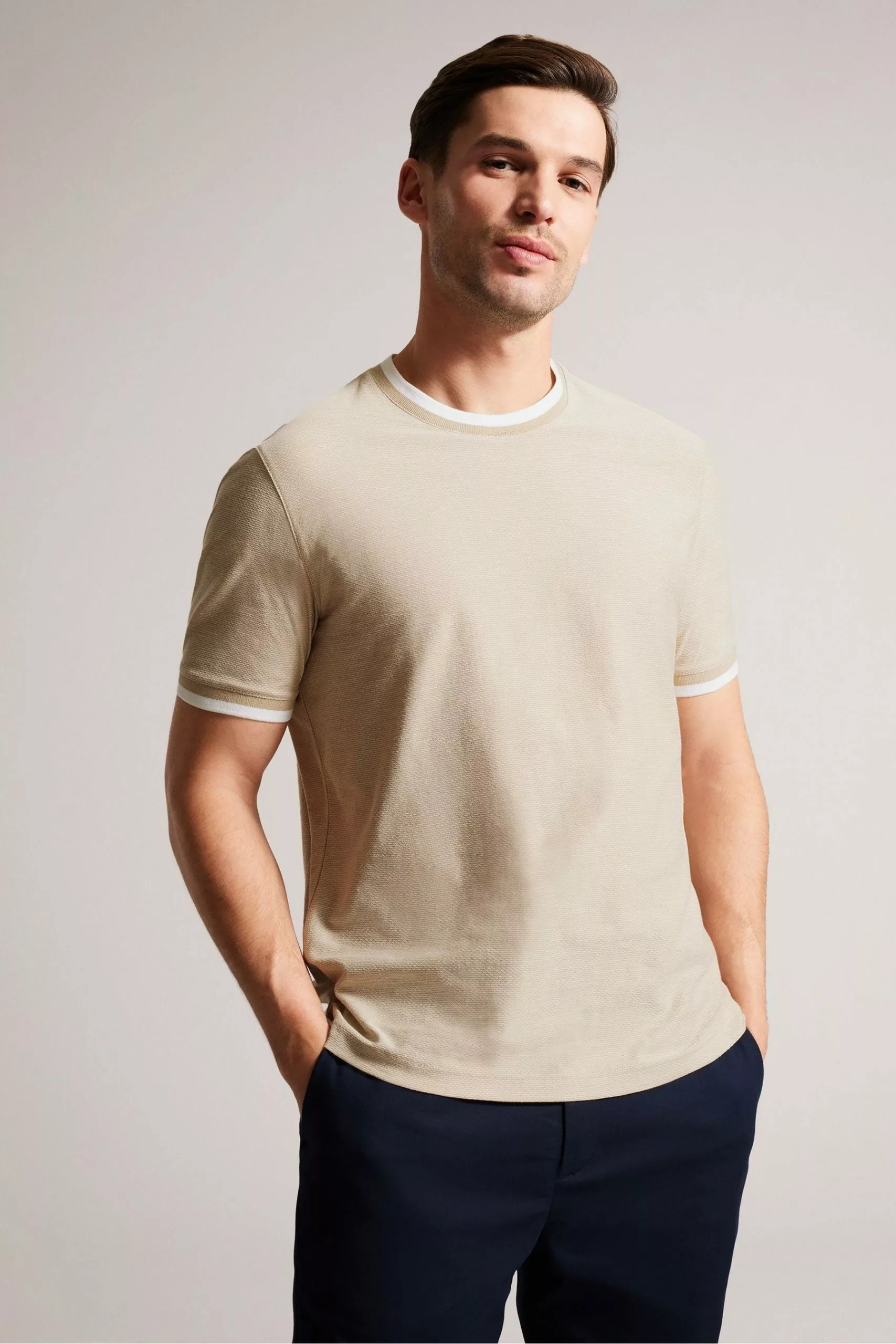 Ted Baker Bowker Brown Short Sleeve Regular Fit Textured T-Shirt