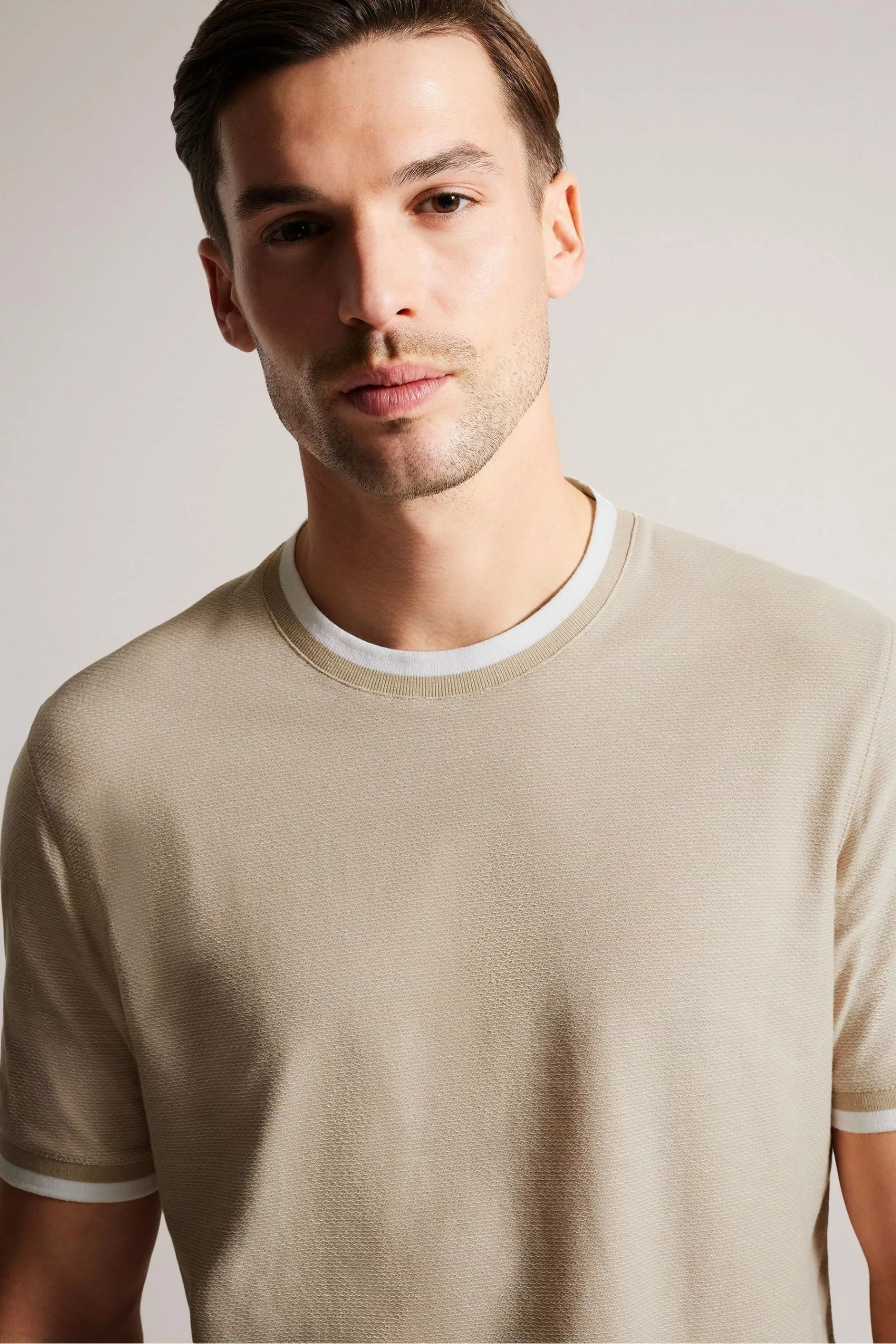 Ted Baker Bowker Brown Short Sleeve Regular Fit Textured T-Shirt - Image 4