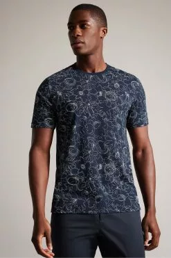 Ted Baker Blue Tospin Short Sleeved All Over Print T-Shirt