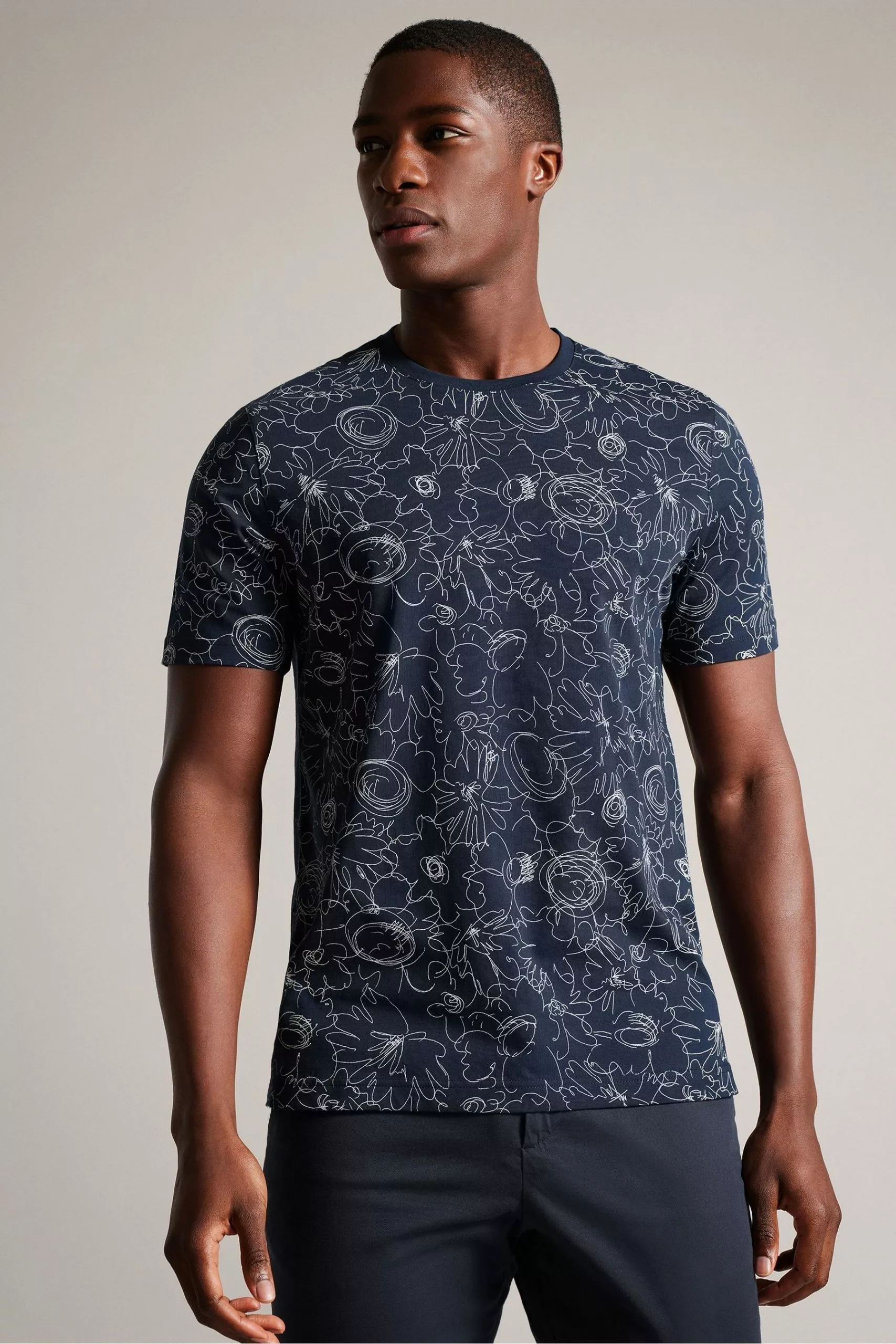 Ted Baker Blue Tospin Short Sleeved All Over Print T-Shirt