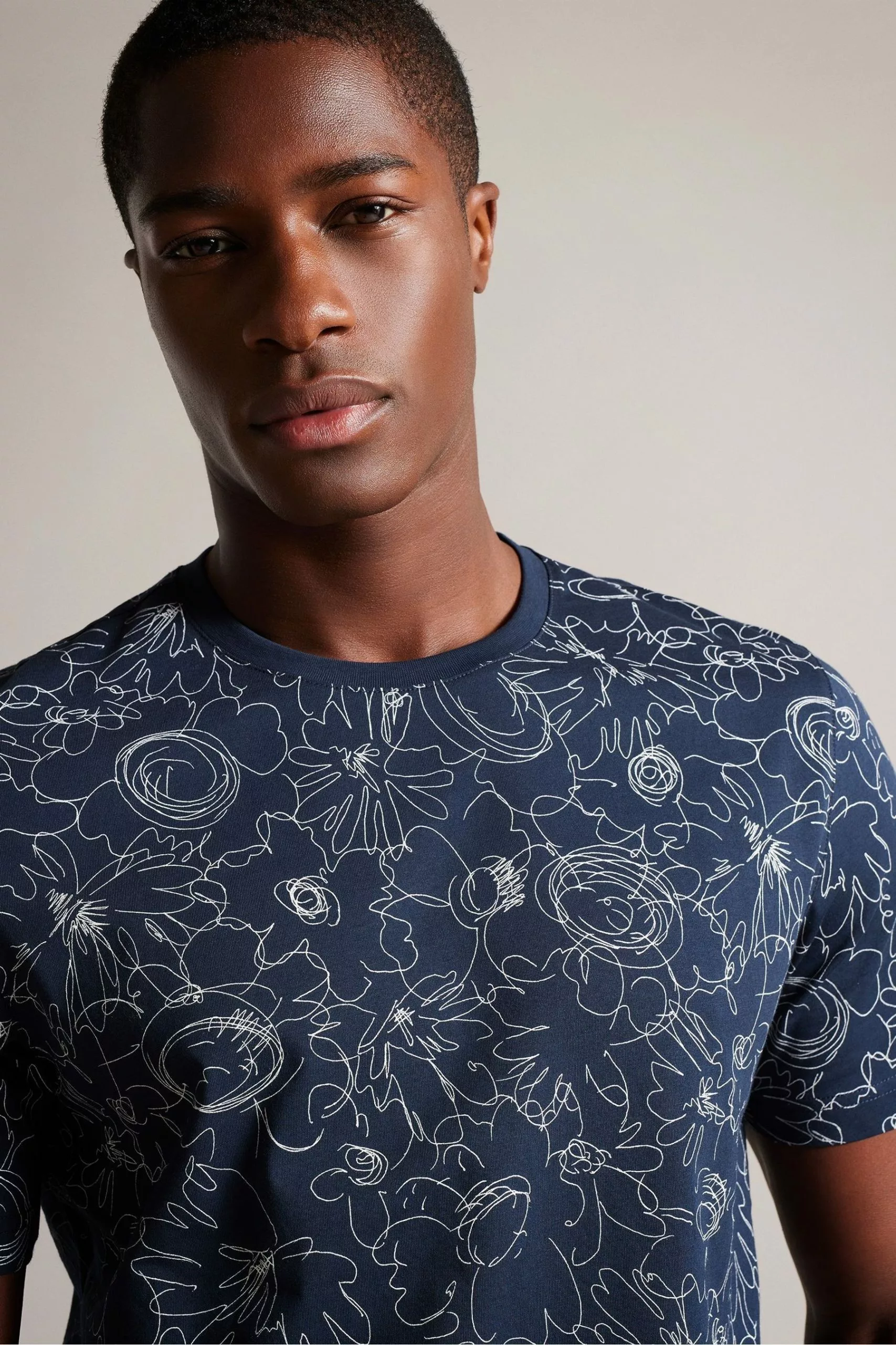 Ted Baker Blue Tospin Short Sleeved All Over Print T-Shirt - Image 4