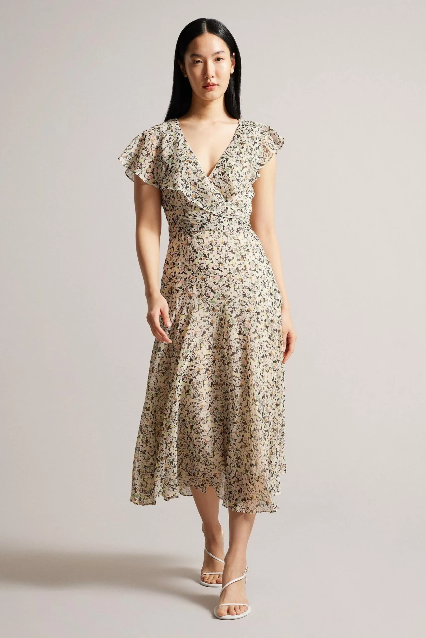 Ted Baker Pink Taliar Midi Tea Dress With Circular Cut Ruffles