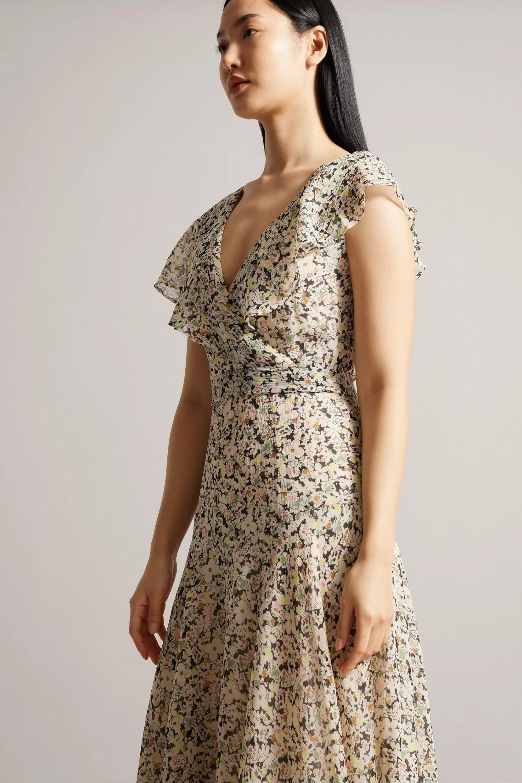 Ted Baker Pink Taliar Midi Tea Dress With Circular Cut Ruffles - Image 3