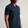 Ted Baker Navy Blue Allbury Short Sleeve Embroidered Shirt