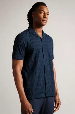 Ted Baker Navy Blue Allbury Short Sleeve Embroidered Shirt