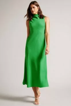 Ted Baker GreenEleanar Cowl Neck Sleeveless Midi Slip Dress