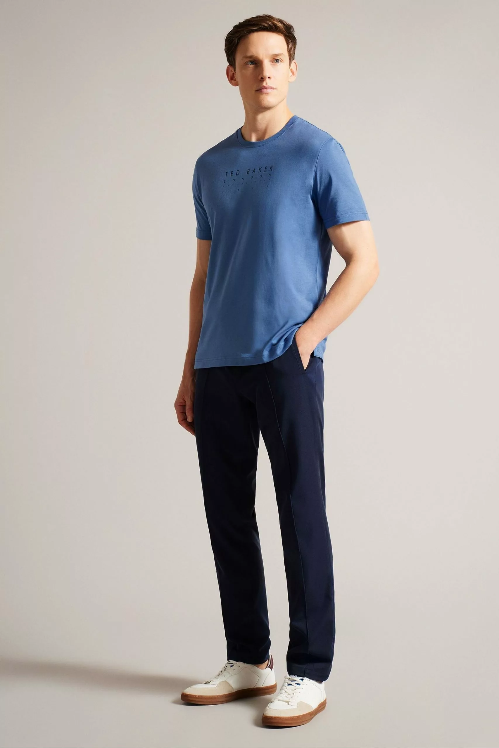 Ted Baker Alisbur Short Sleeved Branded Blue T-Shirt - Image 3