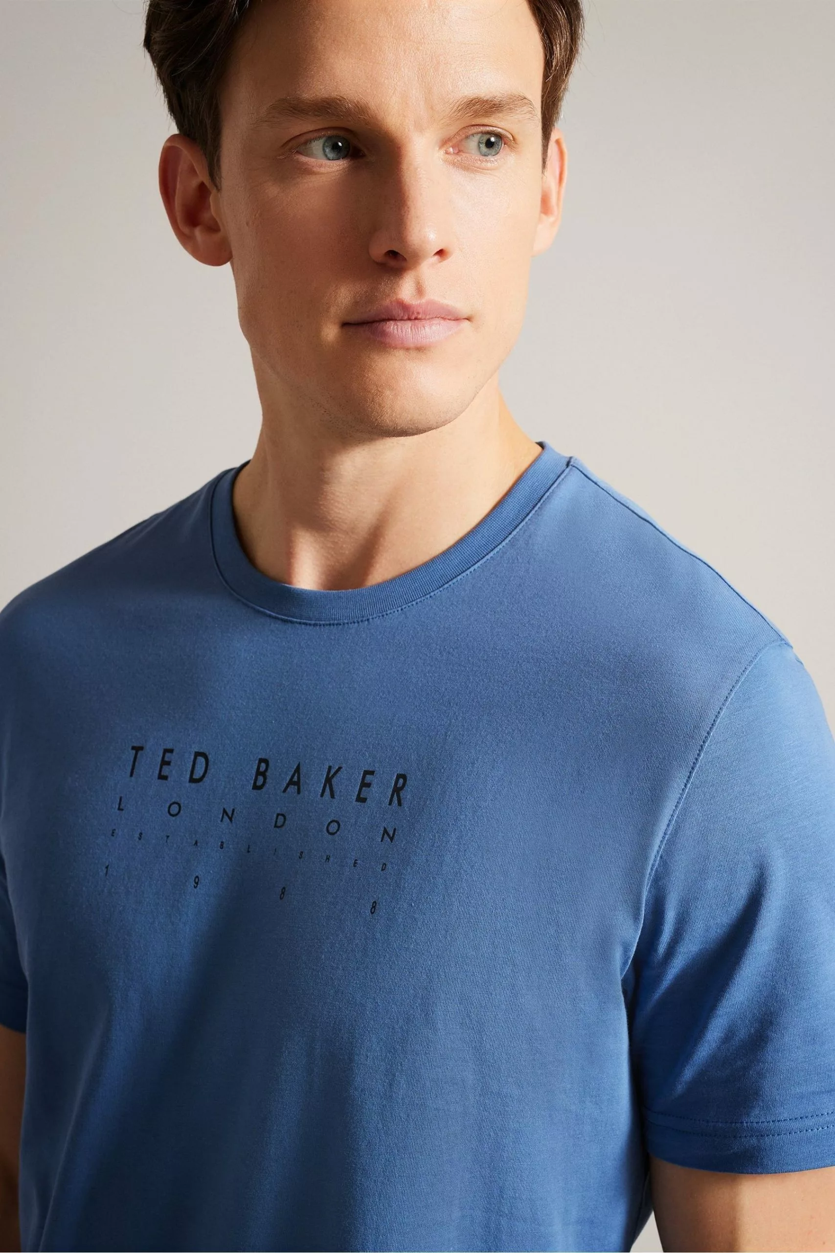 Ted Baker Alisbur Short Sleeved Branded Blue T-Shirt - Image 4