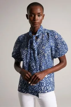 Ted Baker Blue Melodiy Brt Jacquard Puff Sleeve Top