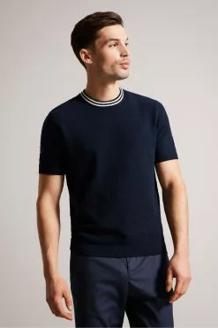 Ted Baker Navy Blue Hanam Short Sleeved Regular T-Stitched T-Shirt