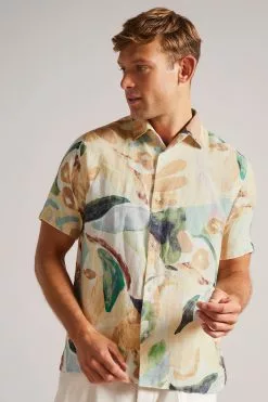 Ted Baker Renato Multicol Short Sleeved Floral Printed Natural Shirt