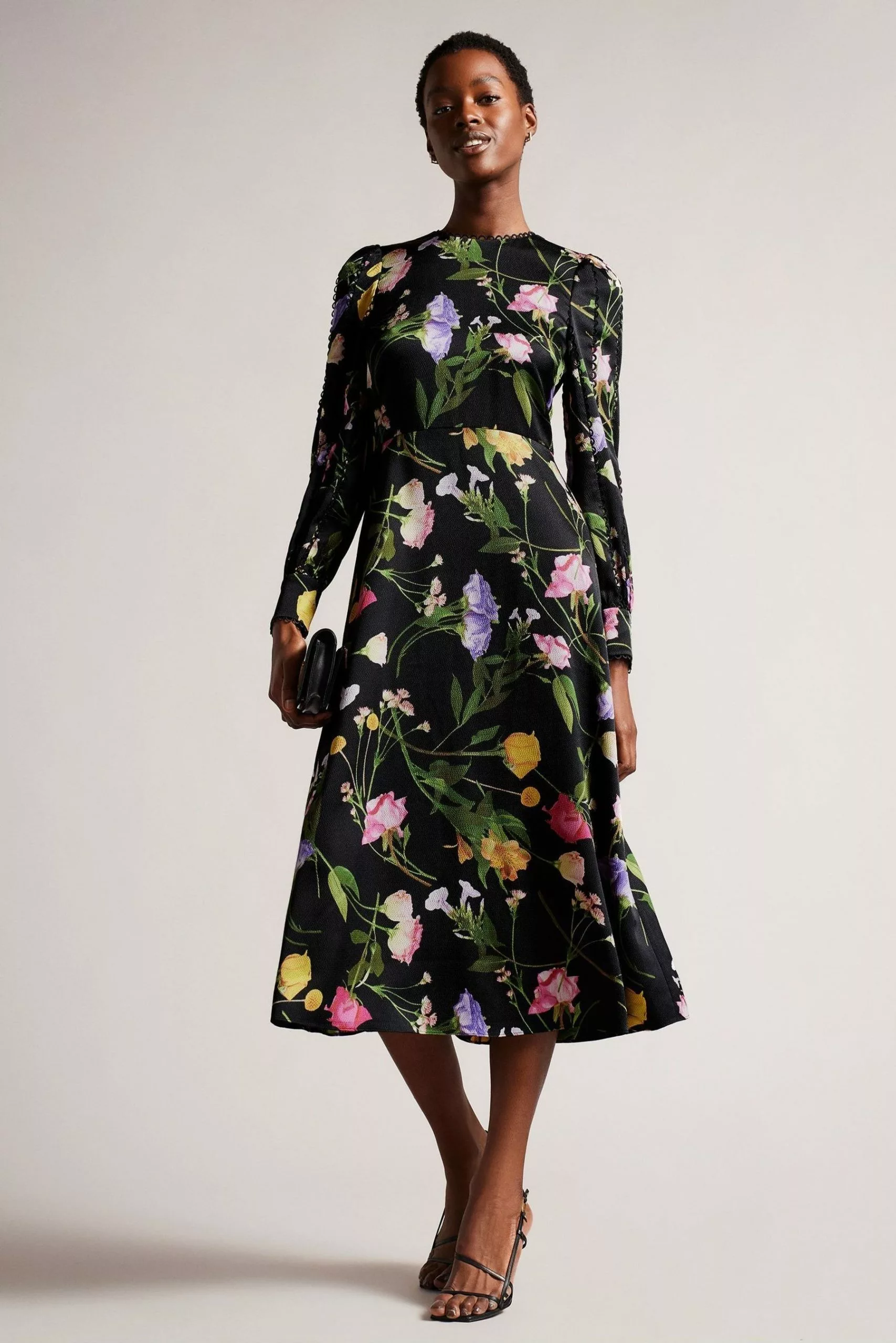 Ted Baker Arianya Blouson Sleeve Black Midi Dress
