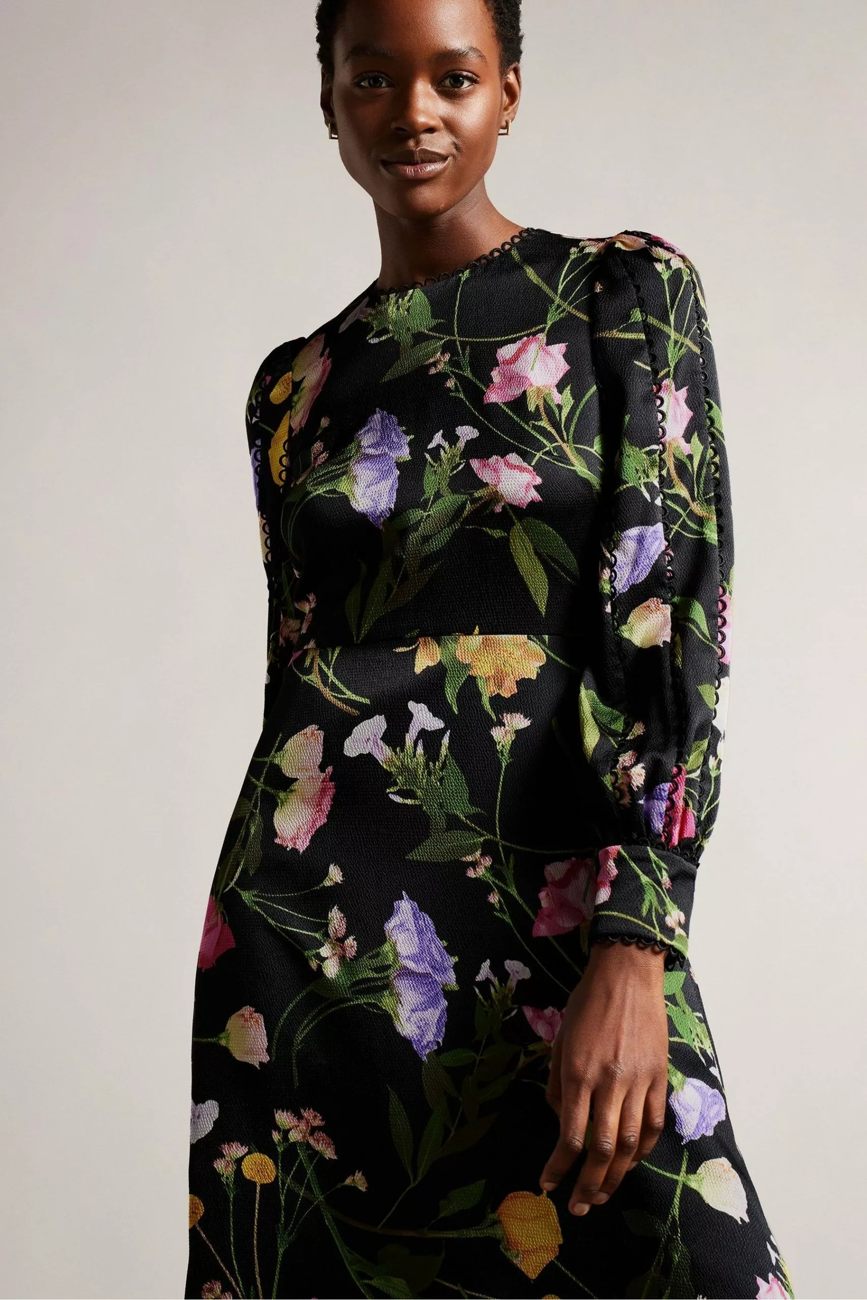 Ted Baker Arianya Blouson Sleeve Black Midi Dress - Image 3