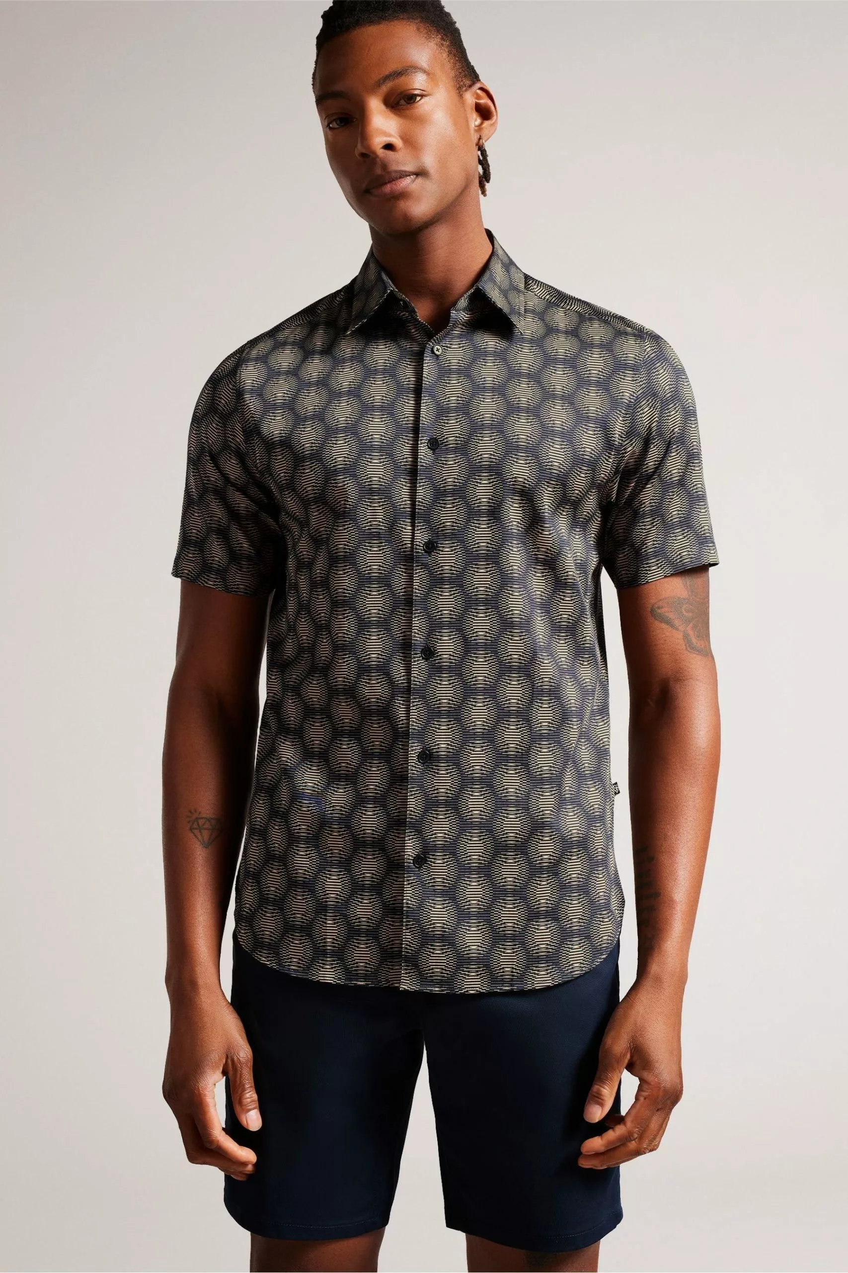 Ted Baker Navy Blue Pearsho Short Sleeve Circle Geo Shirt