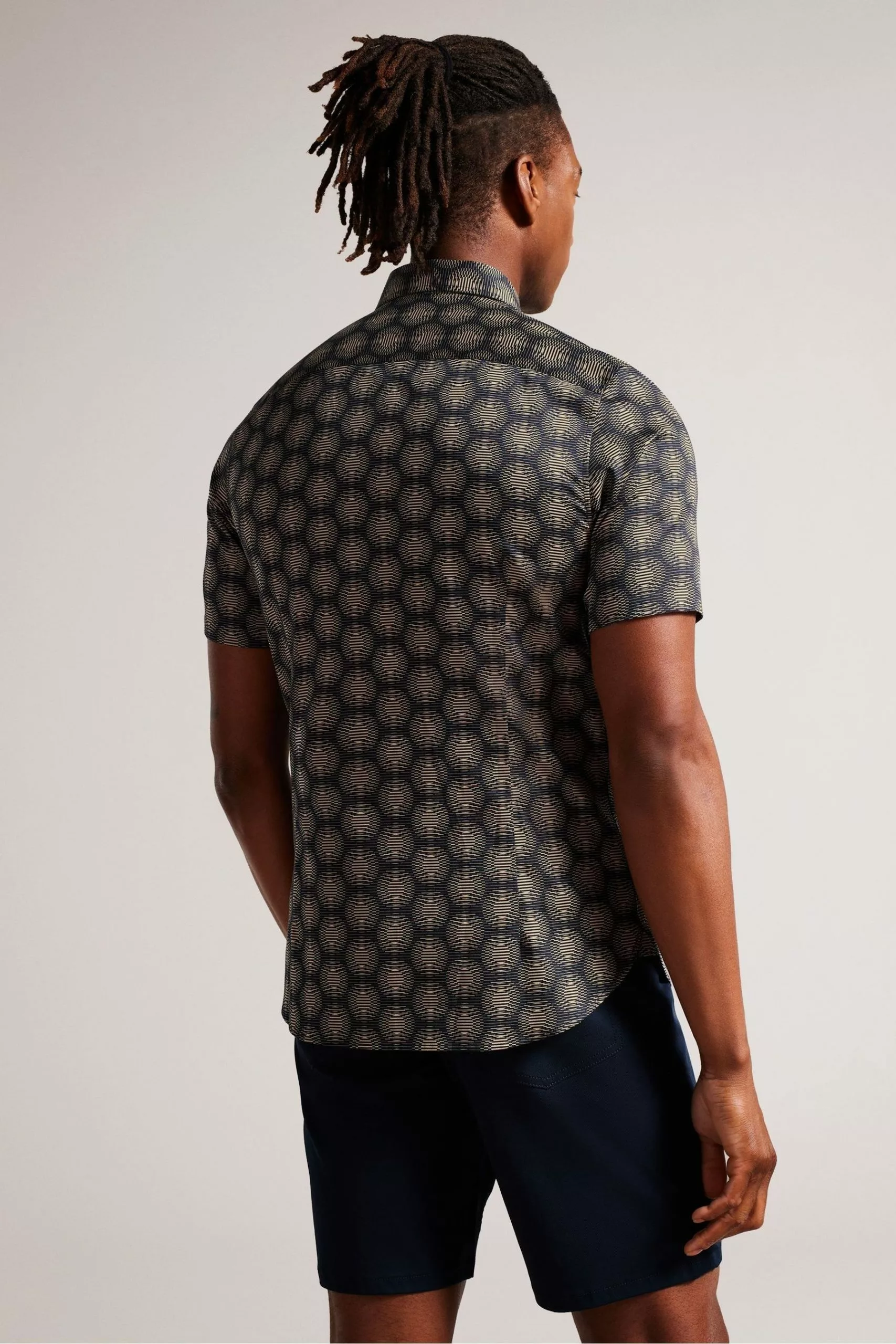 Ted Baker Navy Blue Pearsho Short Sleeve Circle Geo Shirt - Image 2