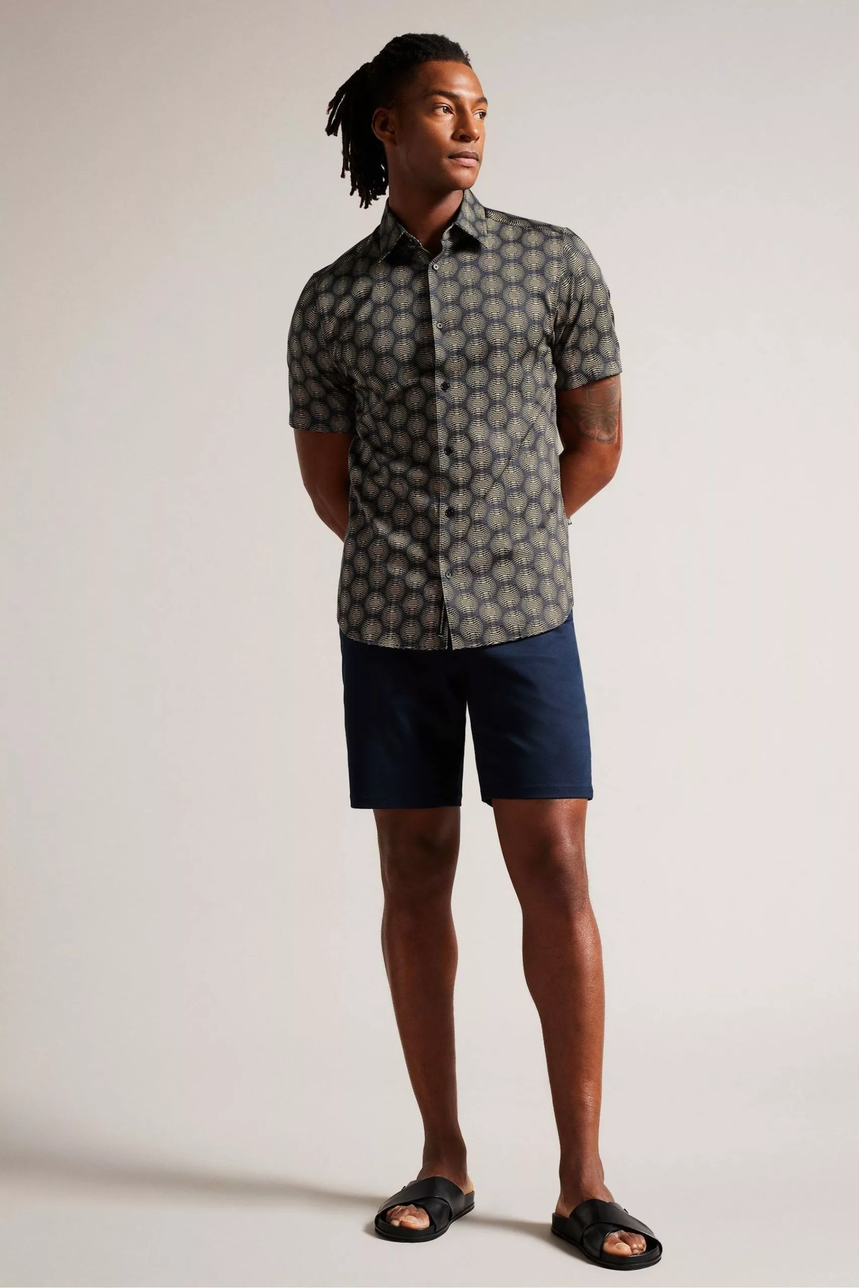 Ted Baker Navy Blue Pearsho Short Sleeve Circle Geo Shirt - Image 3