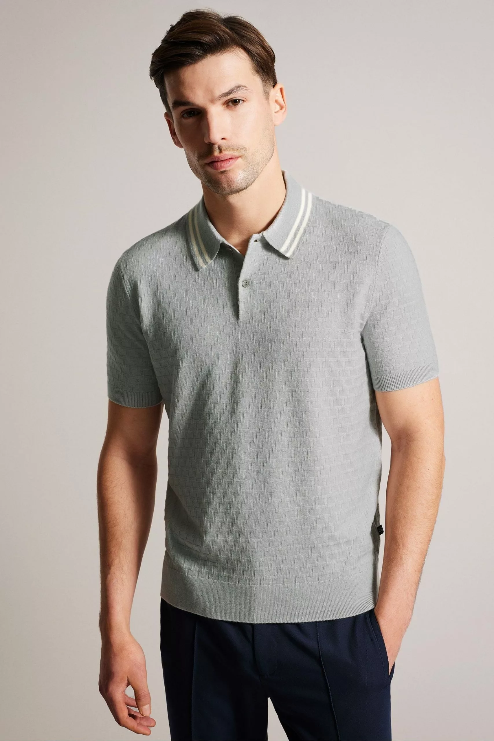 Ted Baker Mahana Light Grey Ss Regular T Stitched Polo Shirt