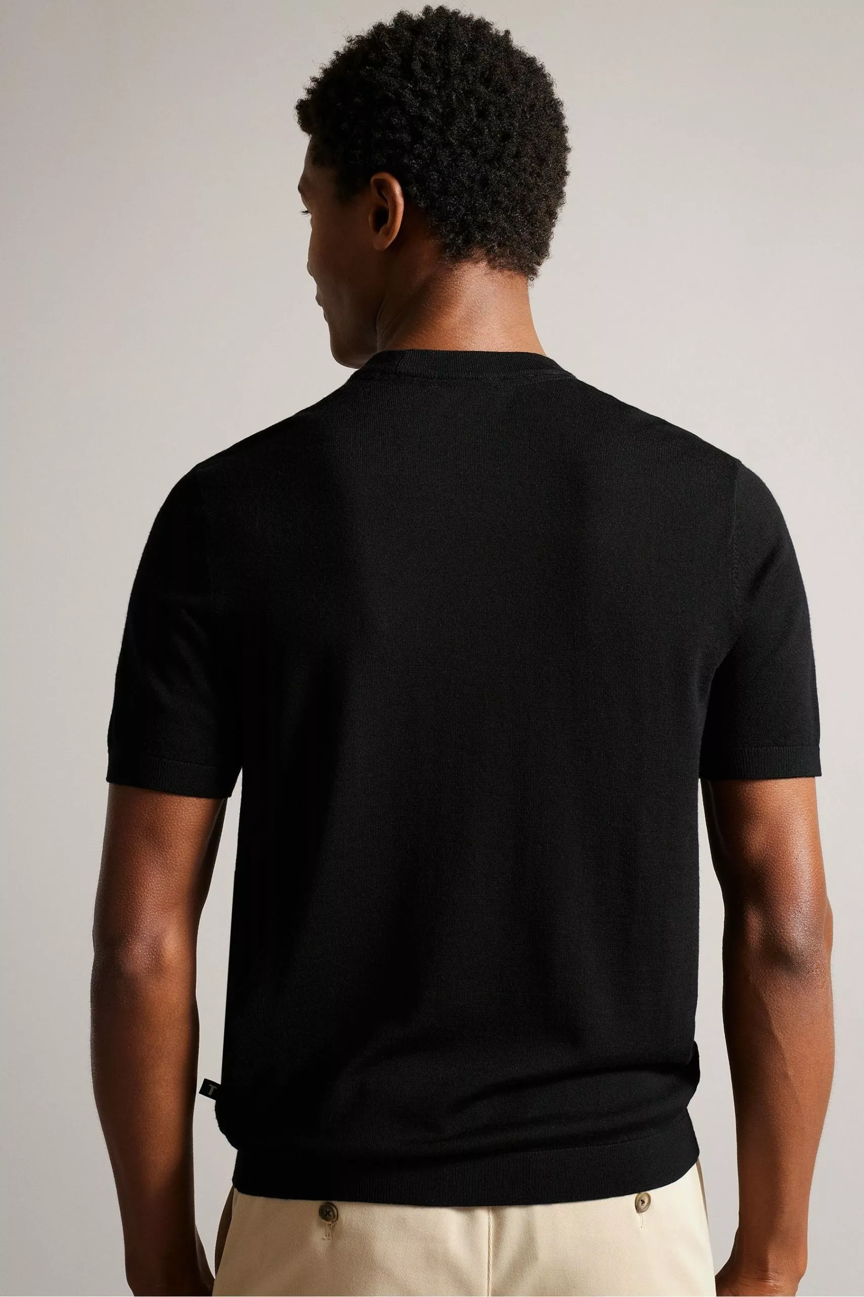 Ted Baker Senti Short Sleeved Knitted Plain Black T-Shirt - Image 2