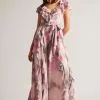 Ted Baker Pink Karenie Coral Frilled Sleeveless V-Neck Maxi Dress