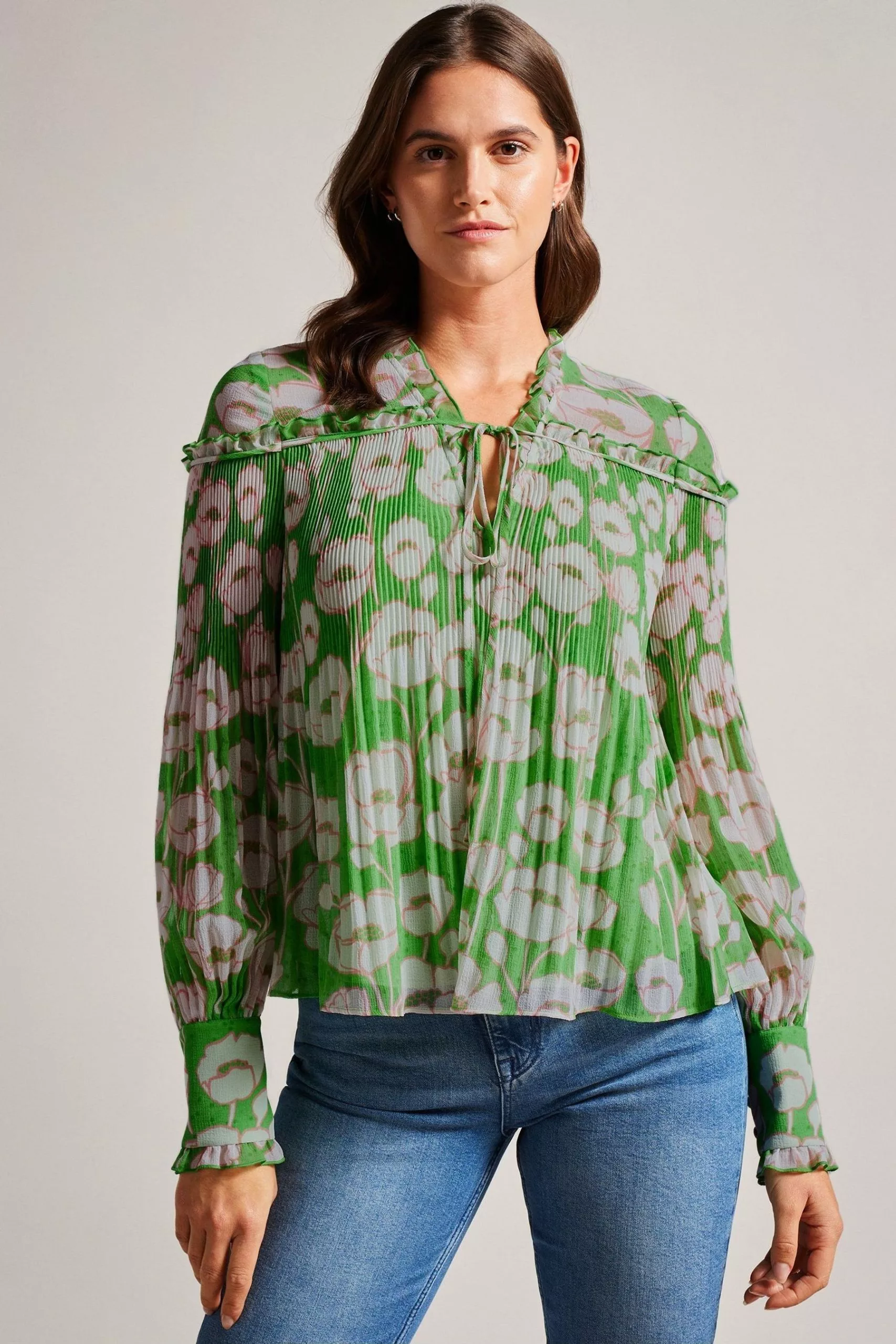 Ted Baker Green Ellerie Blouson Sleeve Swing Blouse