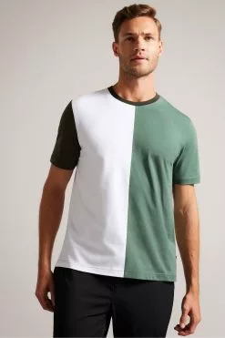 Ted Baker Green Ramin Green Short Sleeved Vertical Colour Block T-Shirt