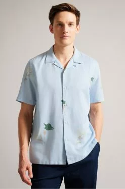Ted Baker Blue Neele Short Sleeve Abstract Floral Shirts