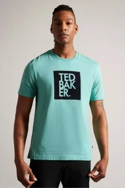 Ted Baker Green Rofata Short Sleeved Square Branded T-Shirt